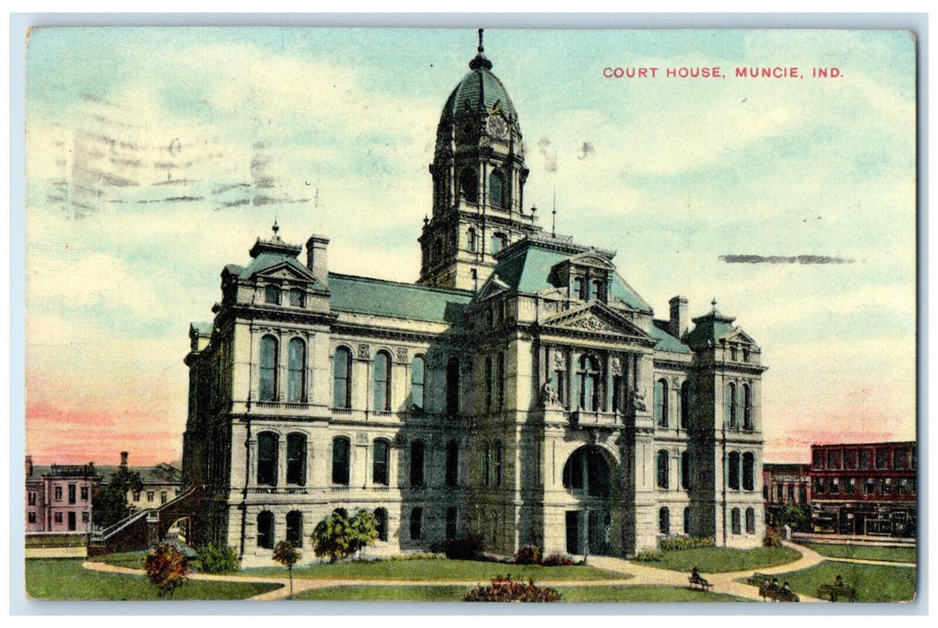 c1910 Entrance View of Court House Muncie Indiana IN Posted Postcard