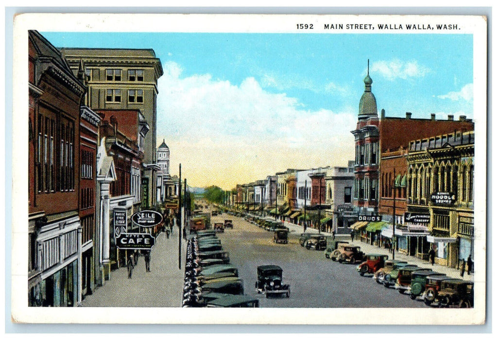 c1930's Cafe Shop Drugstore Main Street Walla Walla Washington WA Postcard