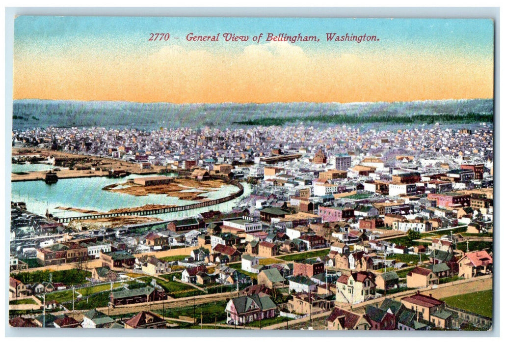 c1910 Buildings Roads General View of Bellingham Washington WA Postcard