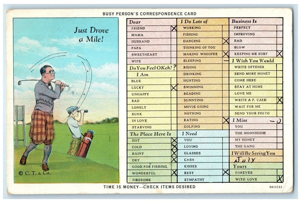 c1930's Correspondence Checklist Golfing Smoky Mountain National Park Postcard