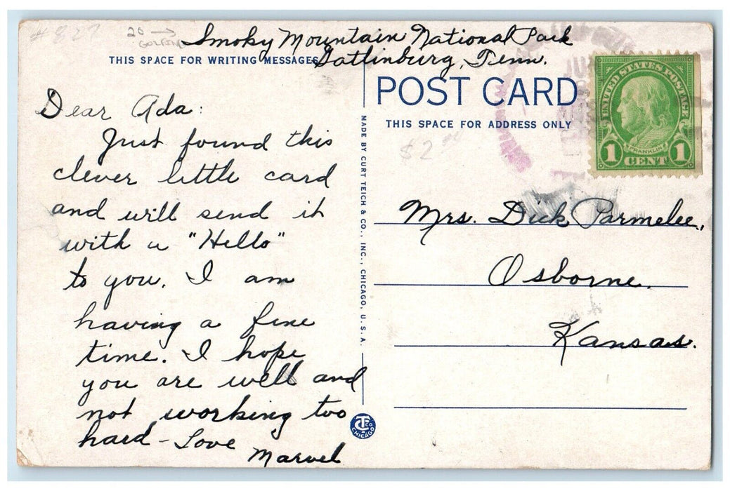 c1930's Correspondence Checklist Golfing Smoky Mountain National Park Postcard