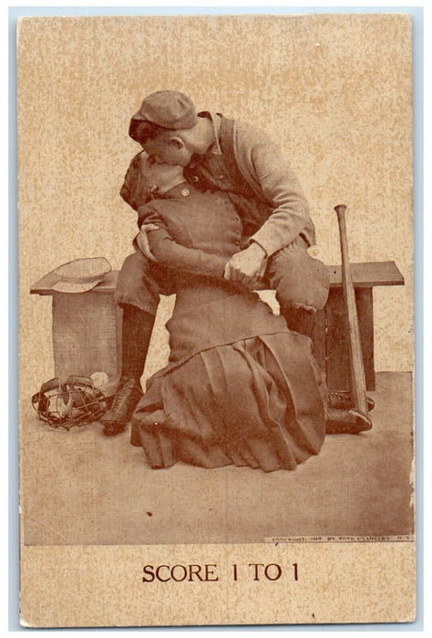 1910 Couple Kissing Baseball Romance Score 1 To 1 Washington DC Antique Postcard