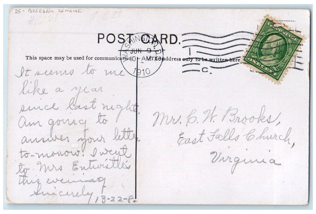 1910 Couple Kissing Baseball Romance Score 1 To 1 Washington DC Antique Postcard