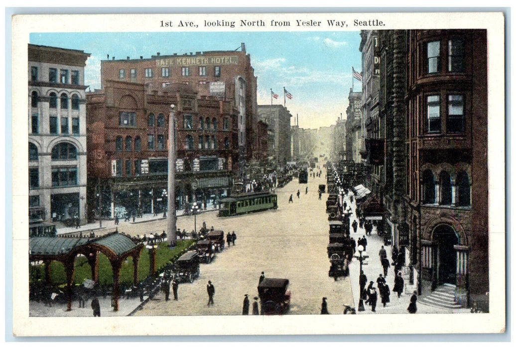 c1930's 1st Ave. Looking North from Yester Way Seattle Washington WA Postcard