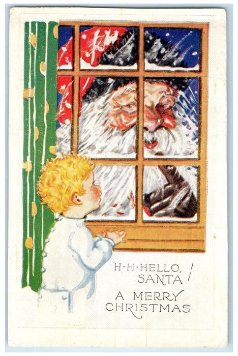 c1910's Christmas Santa Claus On Window Boy Embossed Unposted Antique Postcard