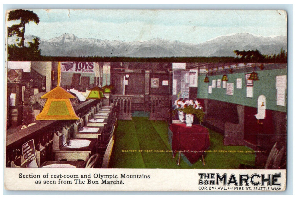 1908 Olympic Mountains The Bon Marche Seattle Washington WA Postcard