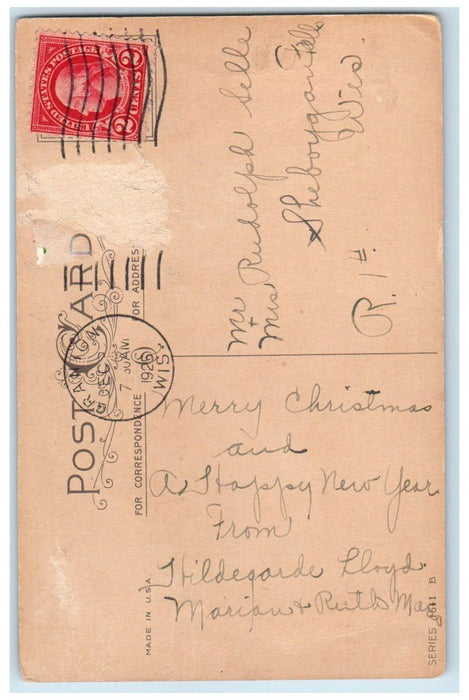 1925 Christmas Santa Claus Chimney Sack Of Toys Holly Berries Winter Postcard