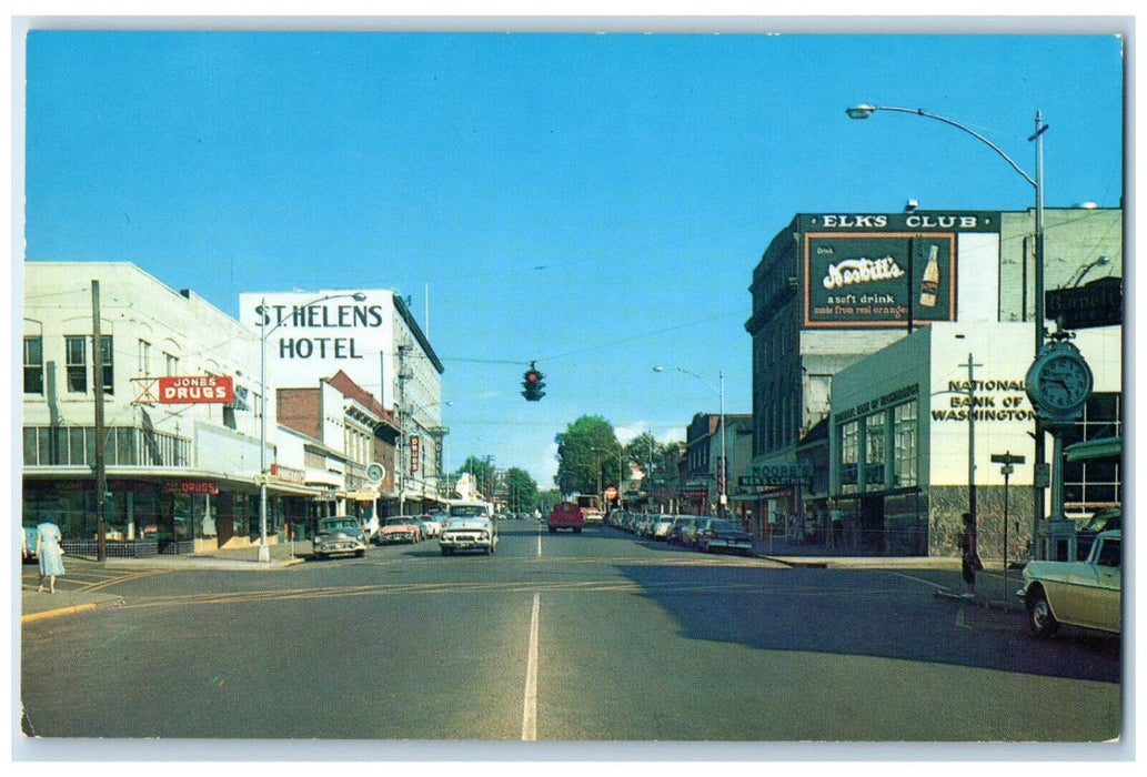 c1950's Business District St. Helens Hotel Chehalis Washington WA Postcard