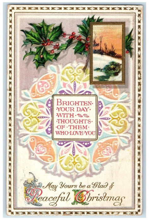 c1910's Christmas Holly Berries Winter Embossed Glade Kansas KS Antique Postcard