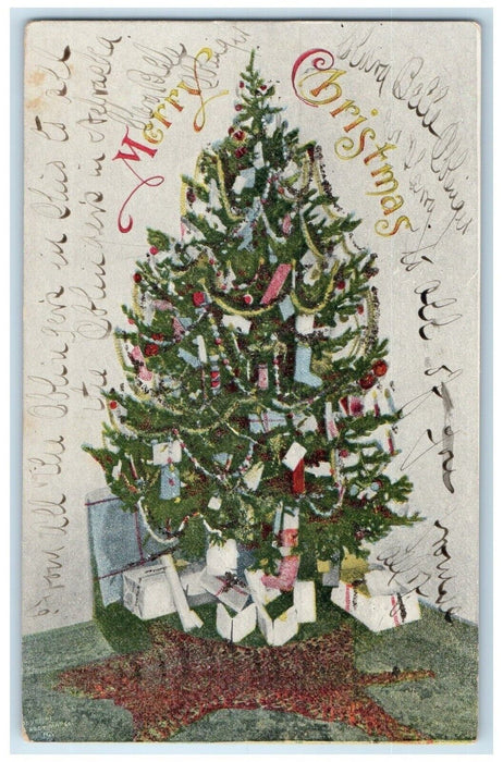 c1905 Christmas Tree Decorated Gifts Albion Nebraska NE Posted Antique Postcard