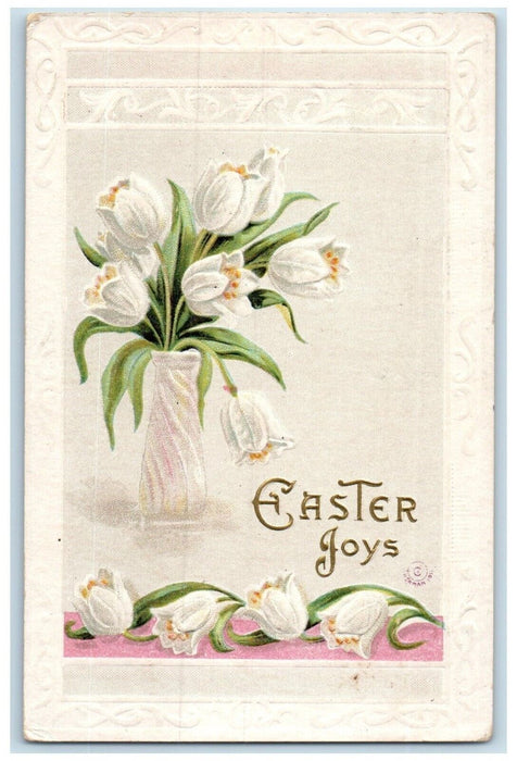 1913 Easter Joy White Flowers Vase Embossed Phillipsburg Kansas KS Postcard