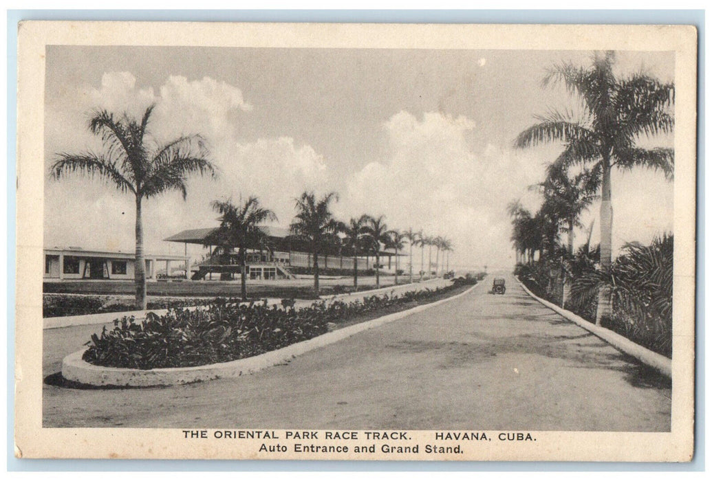 c1940's Auto Entrance Grand Stand Oriental Park Race Track Havana Cuba Postcard