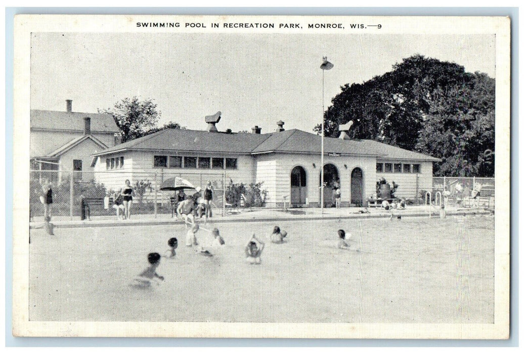 c1940 Bathing Swimming Pool Recreation Park Monroe Wisconsin WI Vintage Postcard