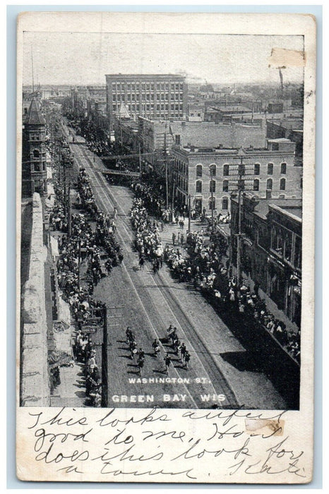 1906 Bird's Eye View Washington St Fun Run Green Bay Wisconsin Vintage Postcard