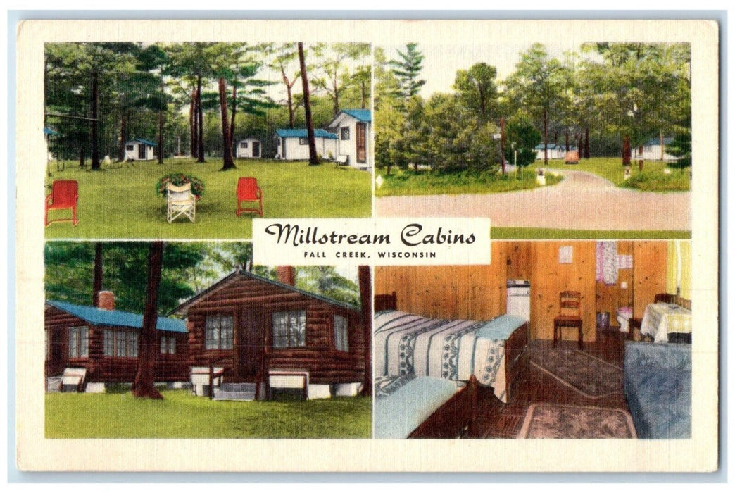 c1940 Millstream Cabins Multi-View Fall Creek Wisconsin Antique Vintage Postcard