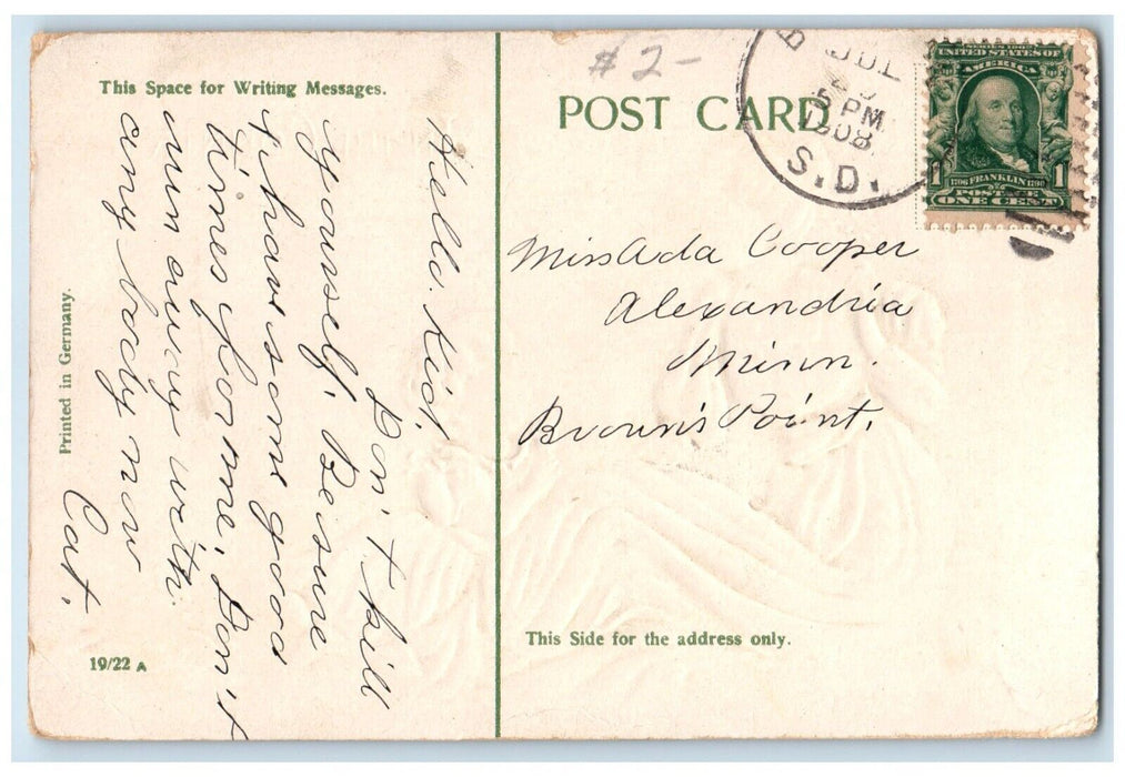 1908 Mother And Daughter Daisy Flower Embossed Alexandria Minnesota MN Postcard