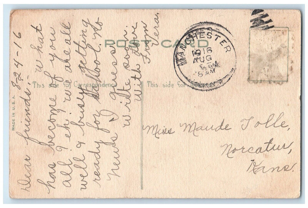 1916 Sad Little Girl Why Don't You Write Manchester Kansas KS Antique Postcard