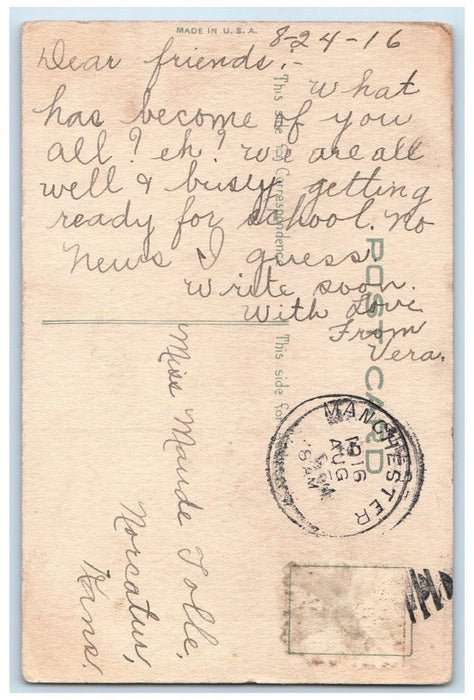 1916 Sad Little Girl Why Don't You Write Manchester Kansas KS Antique Postcard