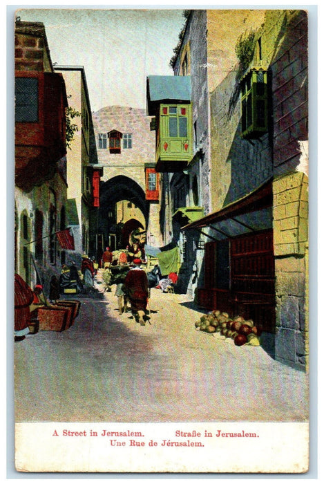 c1910 Scene of Market Buyers Street in Jerusalem Israel Unposted Postcard