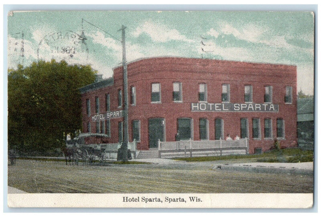 1909 Exterior Hotel Sparta Building Horse Carriage Sparta Wisconsin WI Postcard