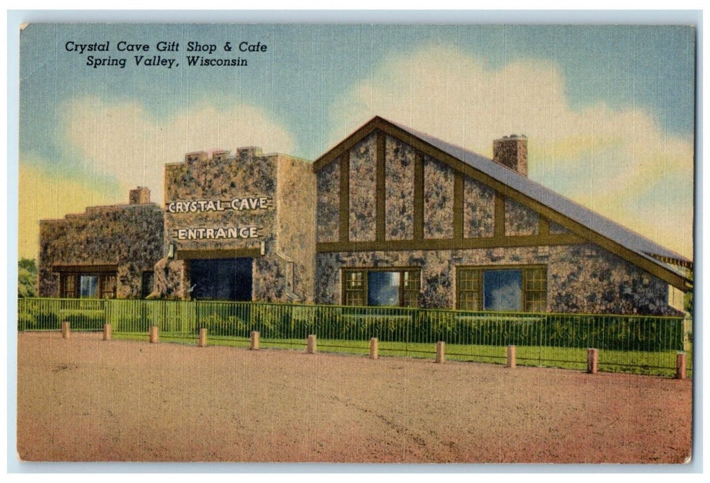 c1940 Crystal Cave Gift Shop Cafe Spring Valley Wisconsin WI Unposted Postcard