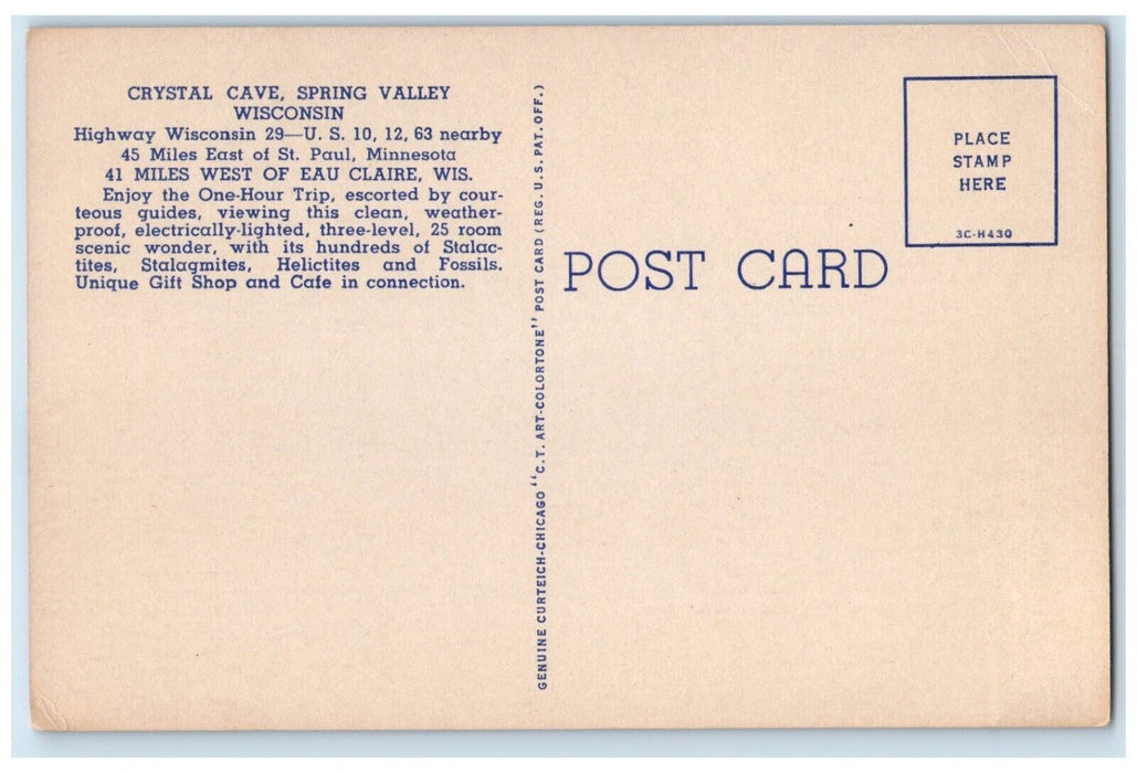 c1940 Crystal Cave Gift Shop Cafe Spring Valley Wisconsin WI Unposted Postcard