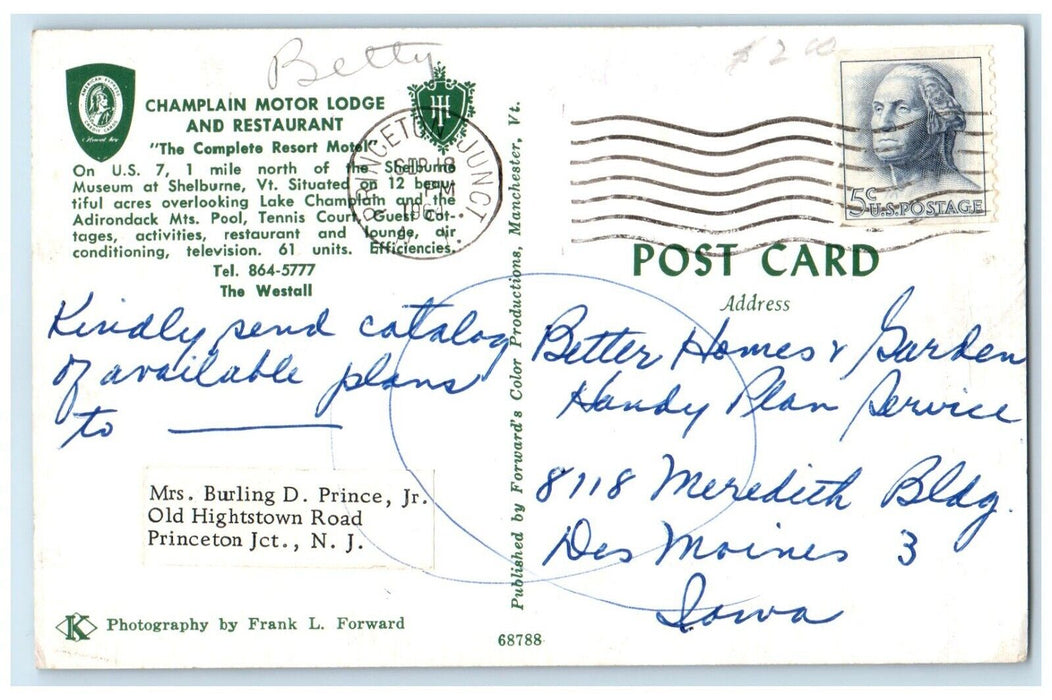 1964 Champlain Motor Lodge Restaurant Princeton Junction New Jersey NJ Postcard