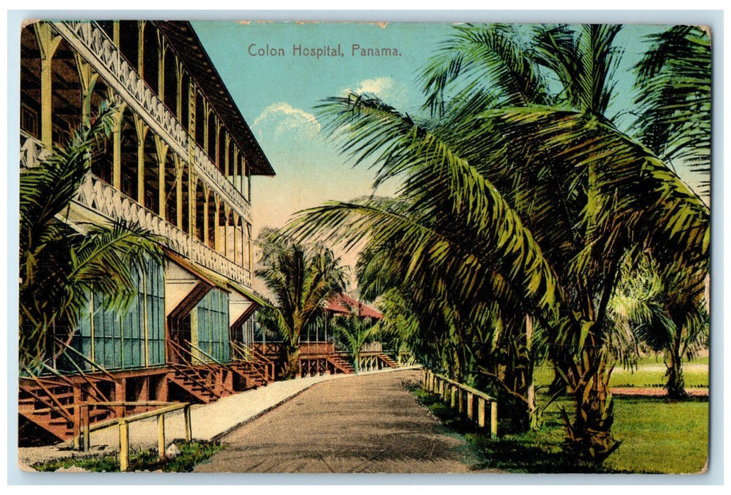 c1910 View of Stairs to Colon Hospital Panama Antique Unposted Postcard