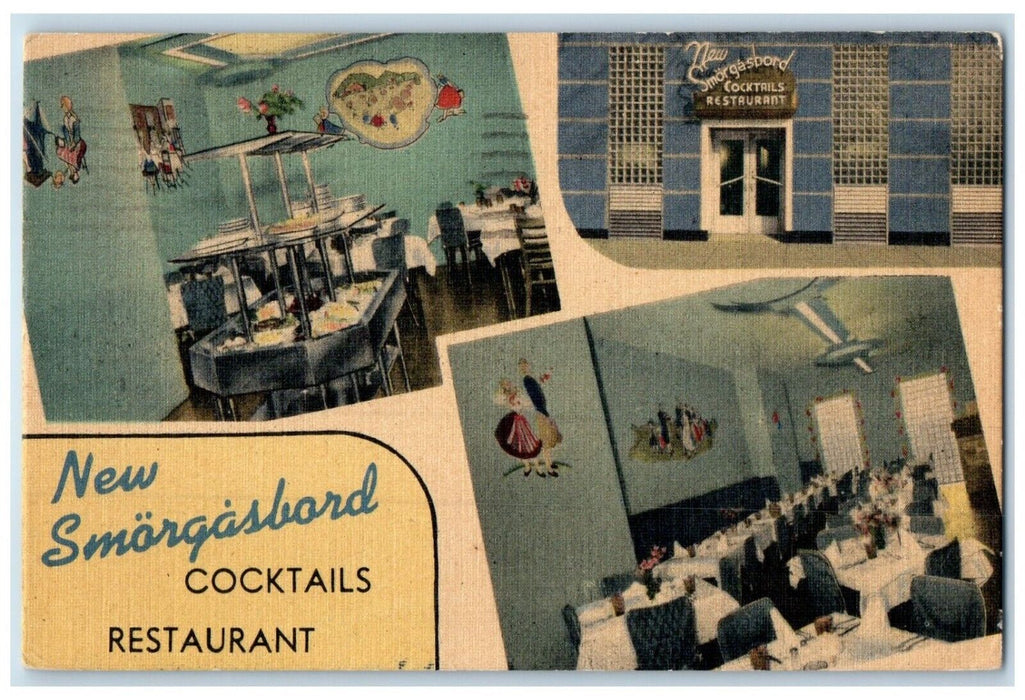 1949 New Smorgasbord Cocktails Restaurant Multi-View Washington DC Postcard