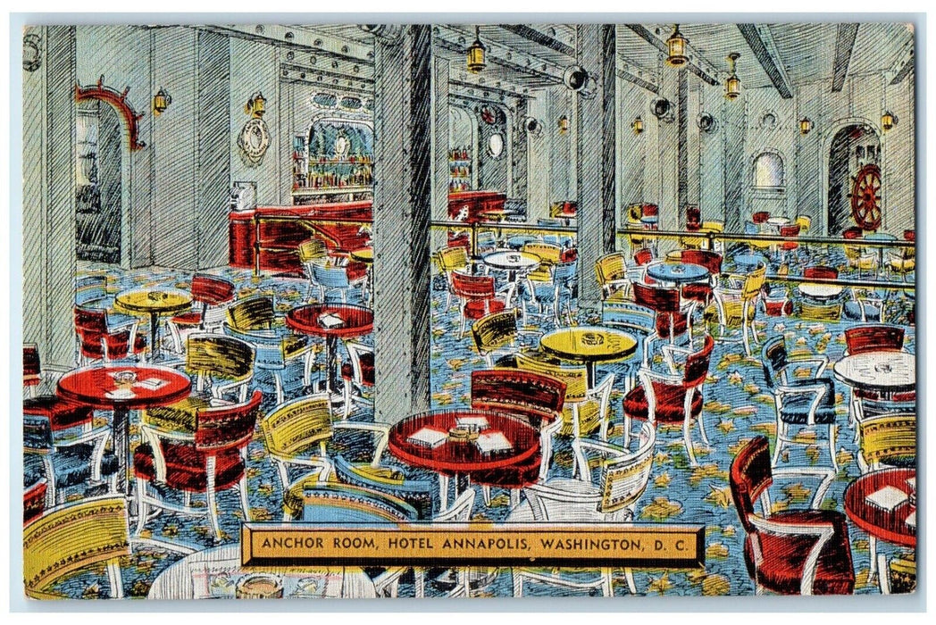 c1940 Interior View Anchor Room Hotel Annapolis Washington DC Antique Postcard