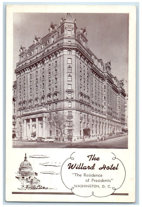 c1940 Roadside View Willard Hotel  Building Cars Washington DC Vintage Postcard