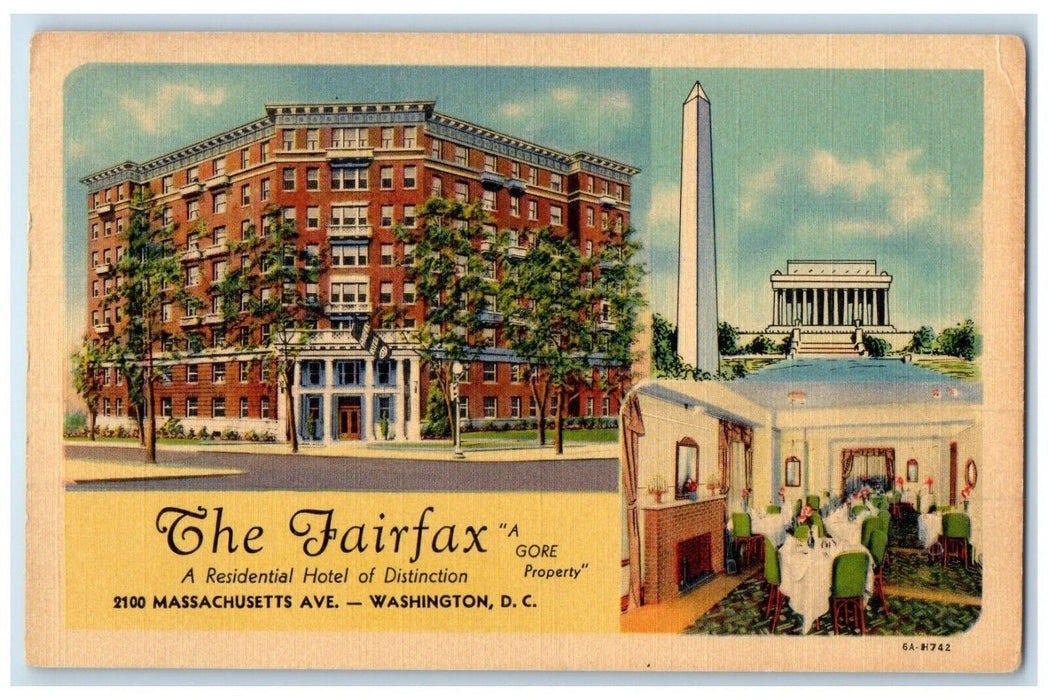 c1940 Exterior View Fairfax Hotel Road Multi-View Washington DC Antique Postcard