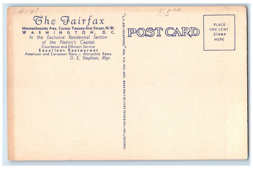 c1940 Exterior View Fairfax Hotel Road Multi-View Washington DC Antique Postcard