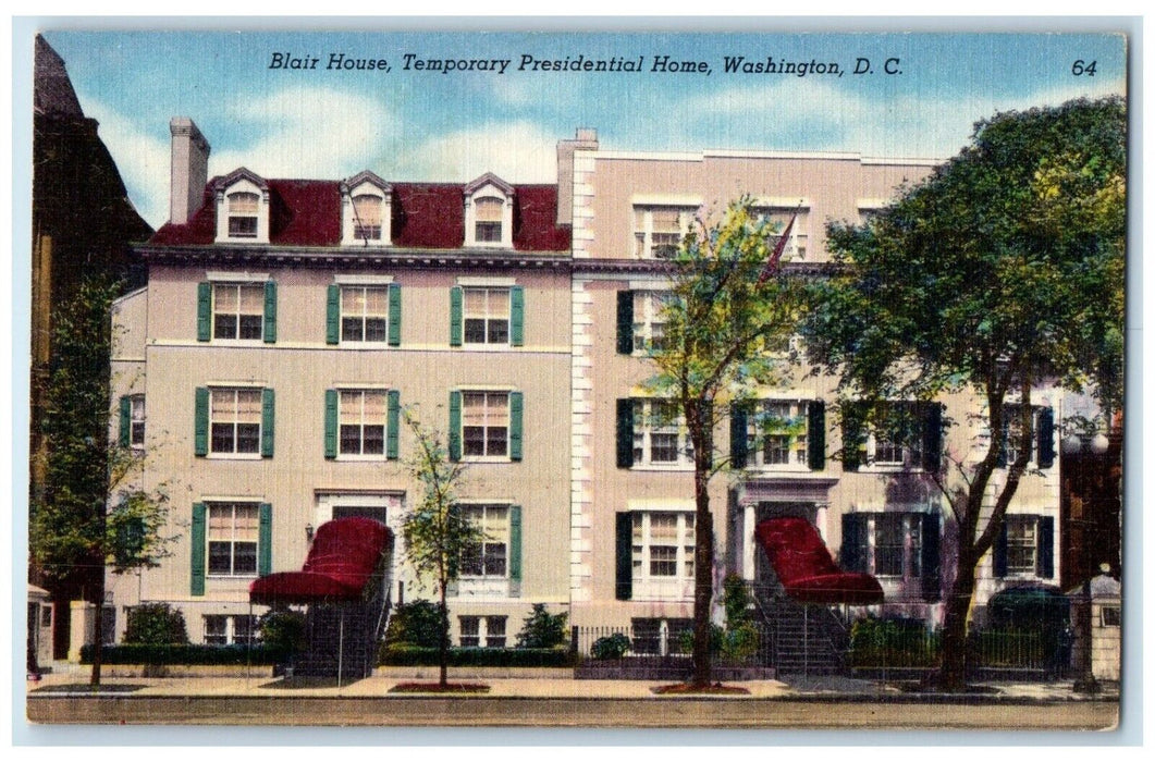 c1940 Exterior Blair House Temporary Presidential Home Washington DC Postcard