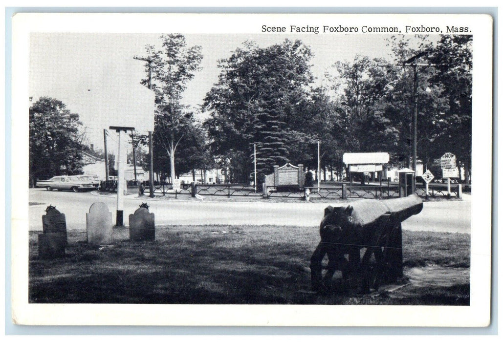 c1940 Scene Facing Foxboro Common Cannon Exterior Foxboro Massachusetts Postcard
