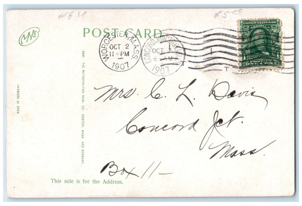 1907 City Hall Main St. Exterior Streetcar Worcester Massachusetts MA Postcard