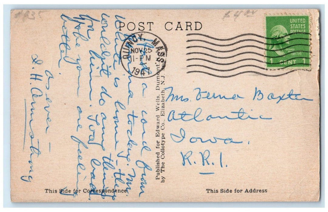 1947 Rockland Post Office Exterior Building Rockland Massachusetts MA Postcard