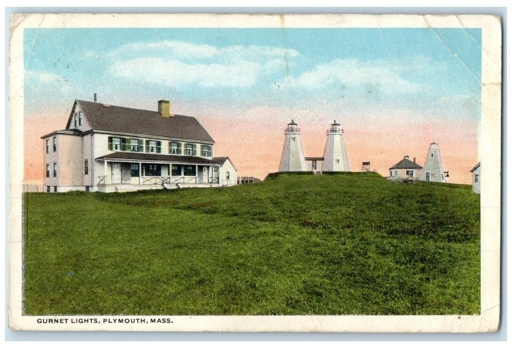 1916 Gurnet Lights Exterior Building Lighthouse Plymouth Massachusetts Postcard