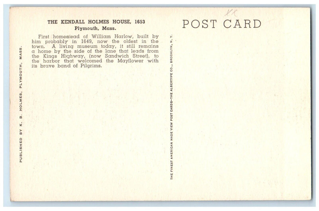c1910 South Parlor Kendall Holmes House Interior Plymouth Massachusetts Postcard