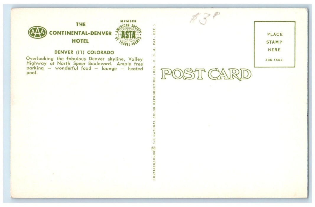 c1960 Continental Denver Hotel Multi-View Denver Colorado CO Unposted Postcard