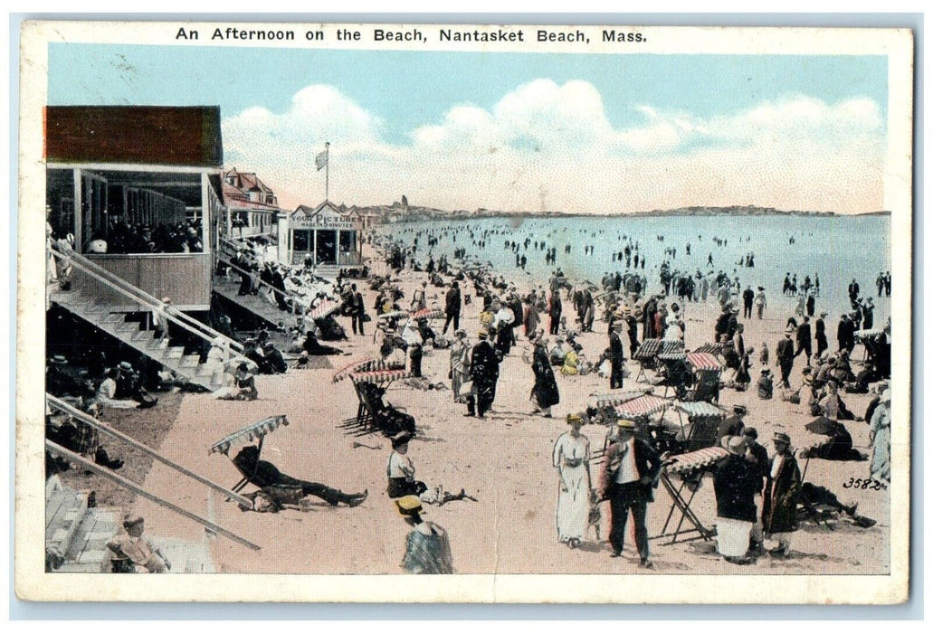 c1920 Afternoon Beach Swimsuit Nantasket Beach Massachusetts MA Vintage Postcard