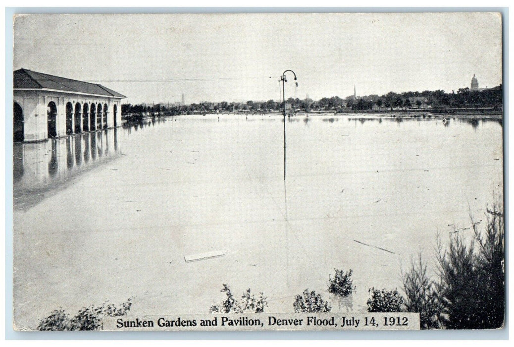 c1912 Sunken Gardens Pavilion Denver Flood Denver Colorado CO Unposted Postcard