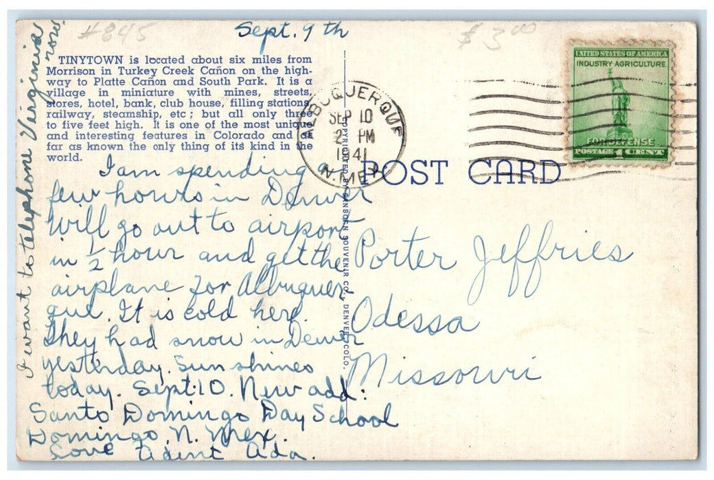 1941 Aerial Tinytown Toy Village Turkey Creek Canon Denver Colorado CO Postcard