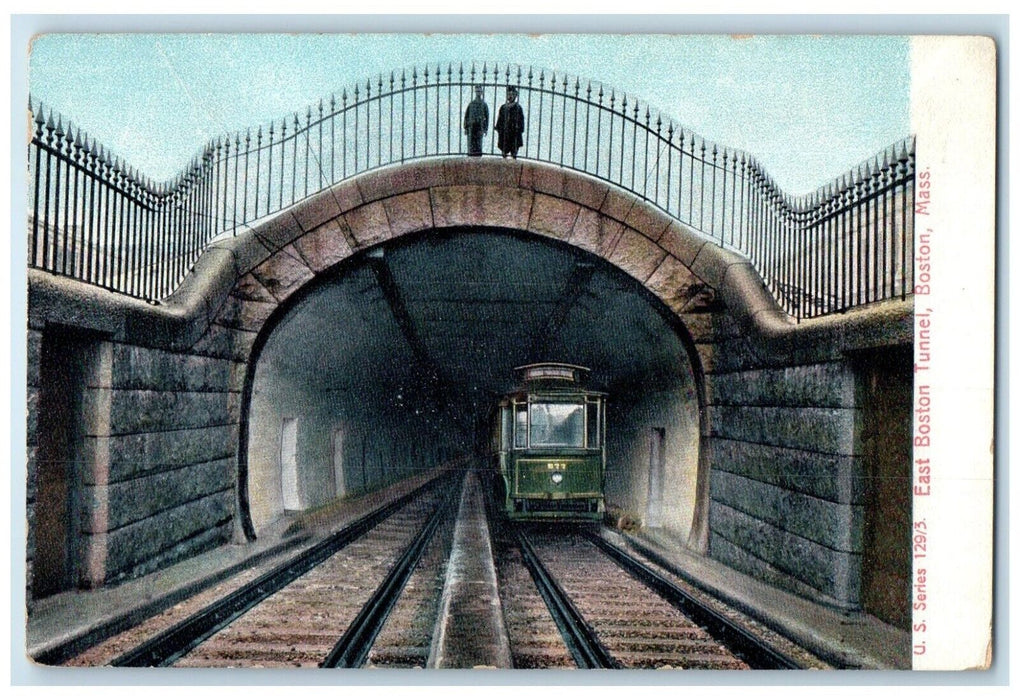 1910 East Boston Tunnel Train Railroad Bridge Boston Massachusetts MA Postcard