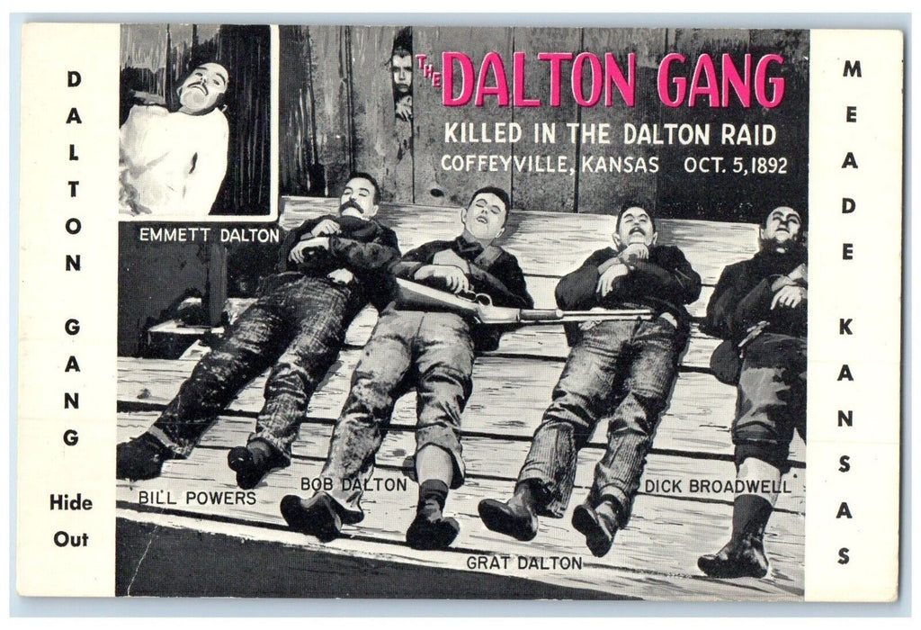 c1940 Dalton Gang Killed Dalton Raid Meade Hide Out Coffeyville Kansas Postcard