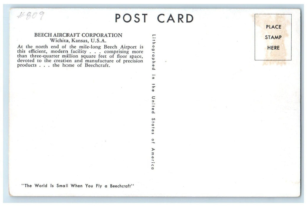 c1960 Beech Aircraft Corporation Airport Facility Plane Wichita Kansas Postcard