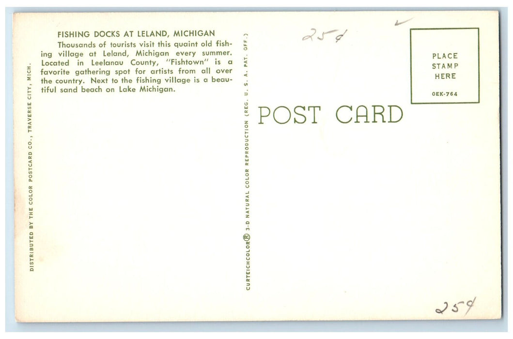 Fishing Village Docks Boats On Water Sitting At Leland Michigan MI Postcard