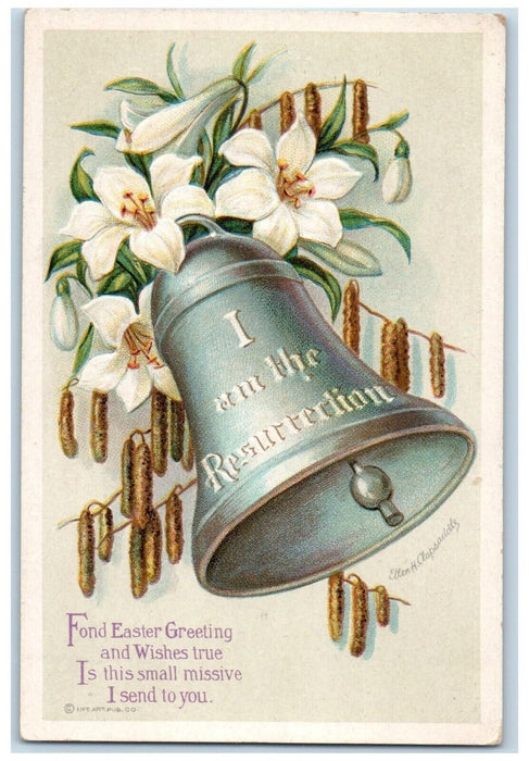 Easter Greetings Flowers Cattail Bell Ellen Clapsaddle Artist Signed Postcard