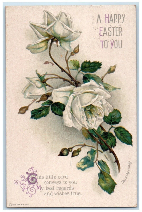 1917 Easter White Rose Flowers Ellen Clapsaddle Artist Signed Lowell MA Postcard