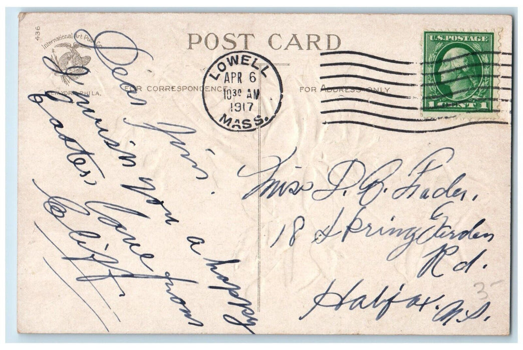 1917 Easter White Rose Flowers Ellen Clapsaddle Artist Signed Lowell MA Postcard
